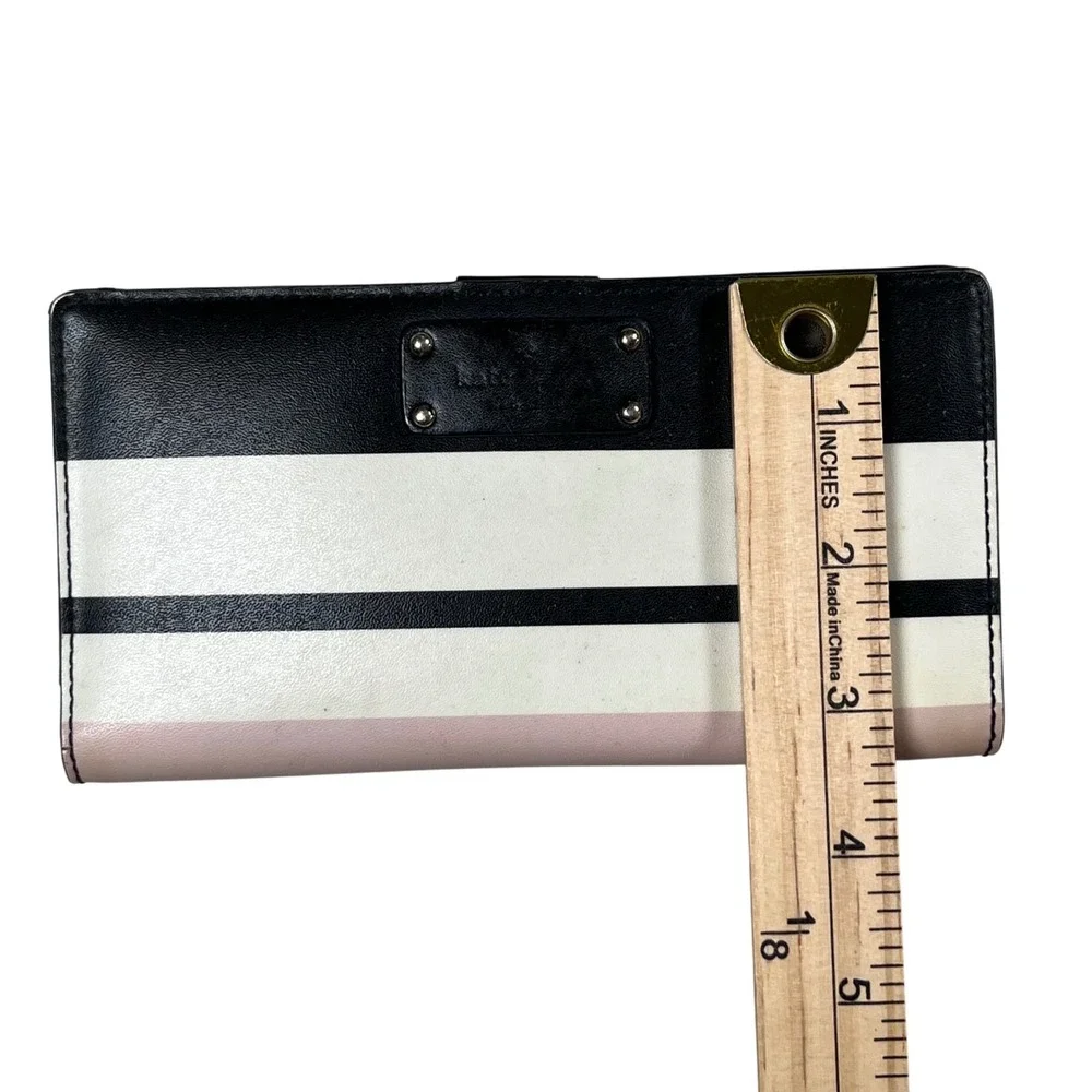 Kate‎ Spade Bifold Wallet Women Multicolor Striped Leather Snap Slim Organizer